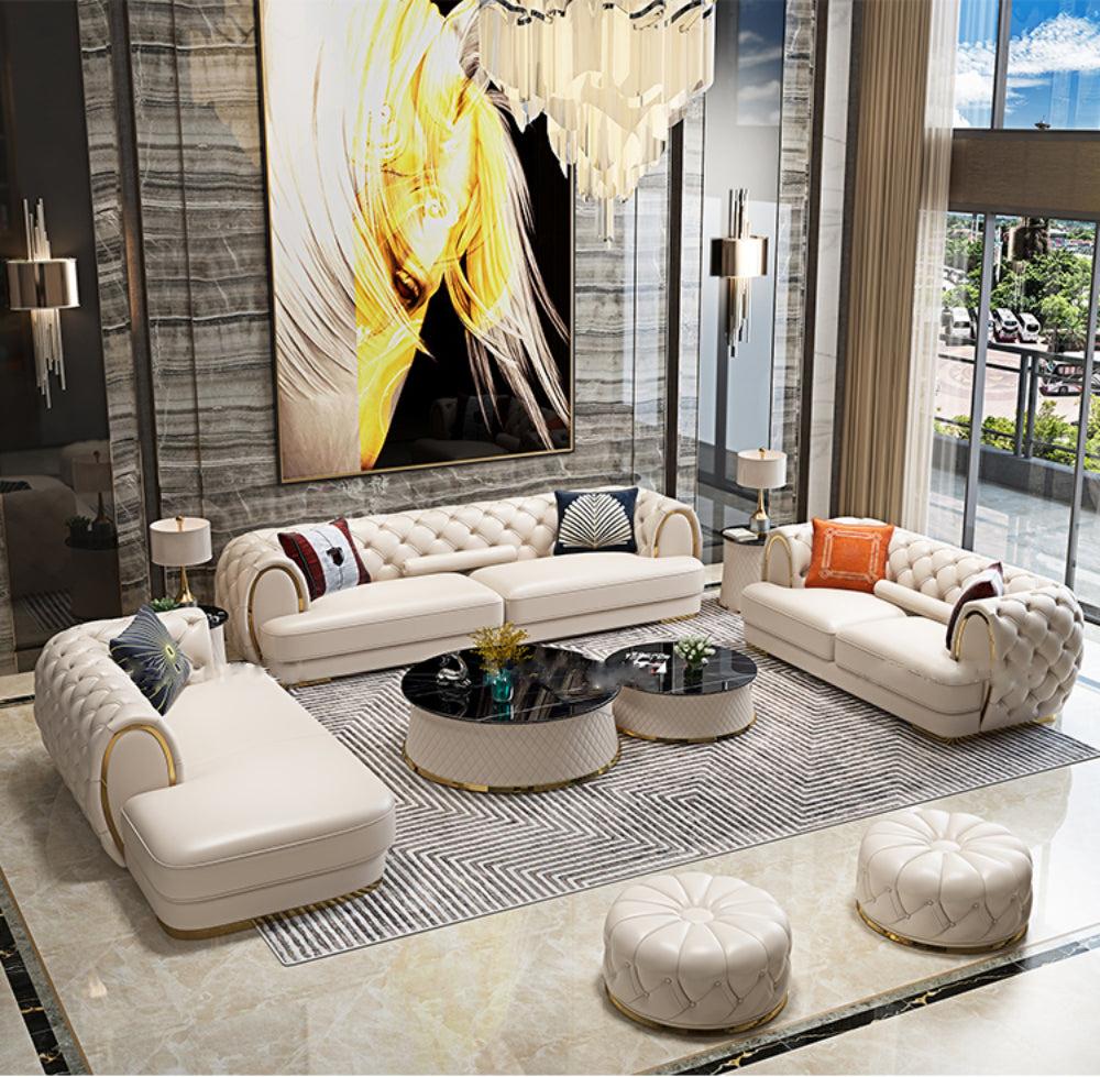 Lixra Classic Button Tufted Leather Sofa Set