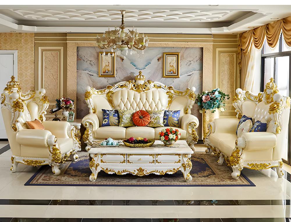 lixra Classic European Wooden Leather Sofa Set