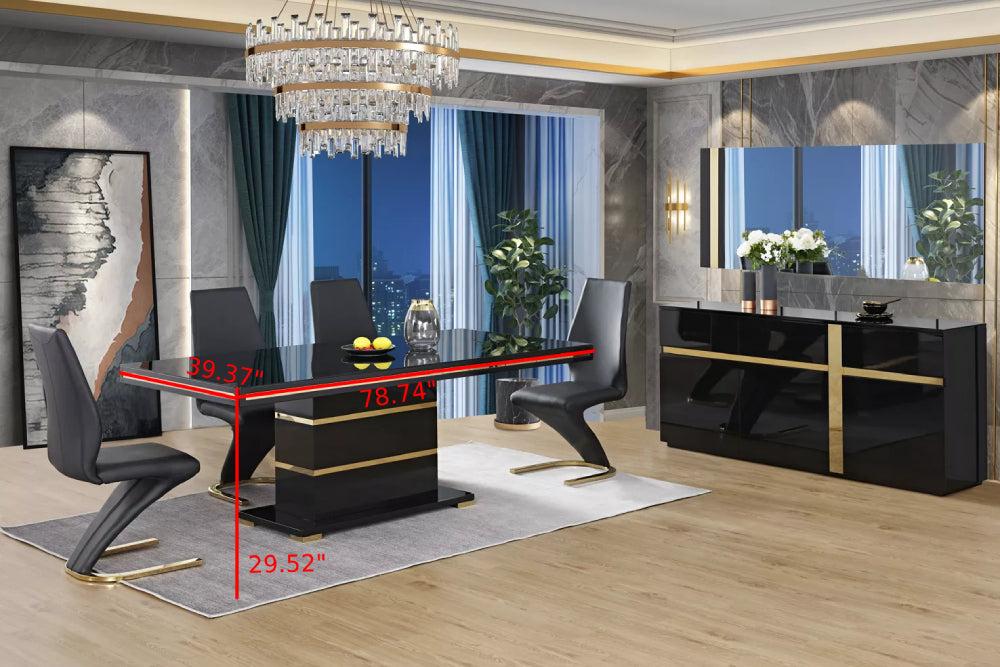 Lixra Contemporary Black Marble Dining Table Set