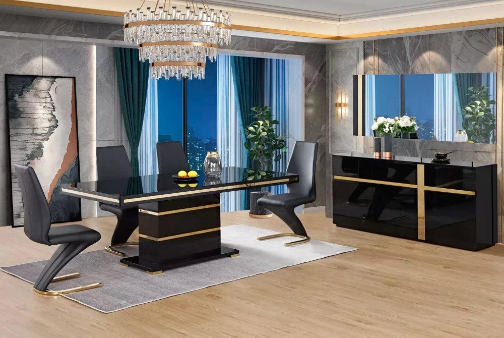 lixra Contemporary Black Marble Dining Table Set