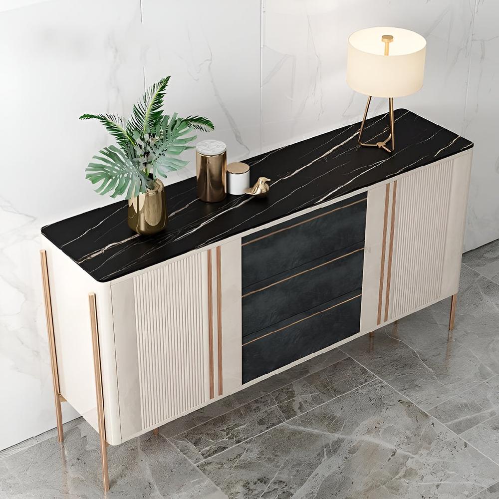Lixra Contemporary Marble Top Wooden Buffet Table