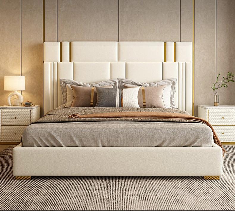 lixra Contemporary Style Gold Plated Leather Bed