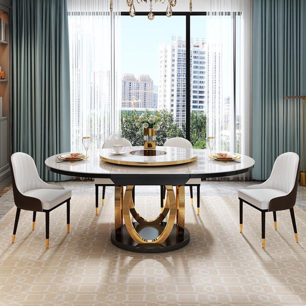 Lixra Convertible Gleamy Marble Dining Table Set