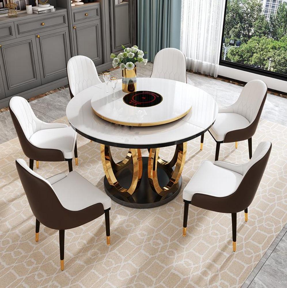 Lixra Convertible Gleamy Marble Dining Table Set