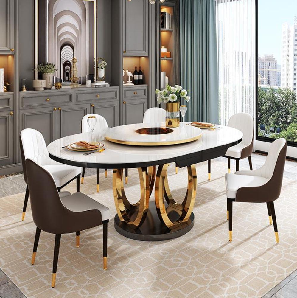 Lixra Convertible Gleamy Marble Dining Table Set