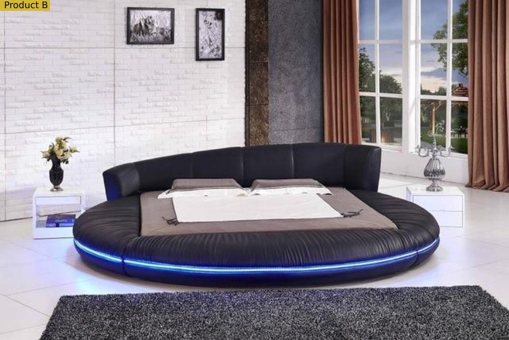 Lixra Cozy Modern Leather Round Bed With LED