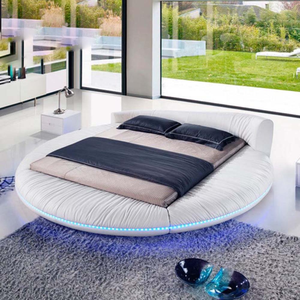 lixra Cozy Modern Leather Round Bed with LED