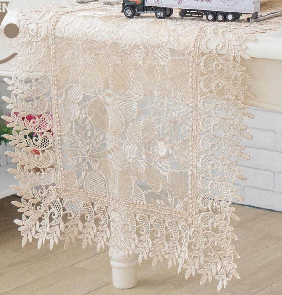 Lixra Cream Colored Floral Knitted Table Runner