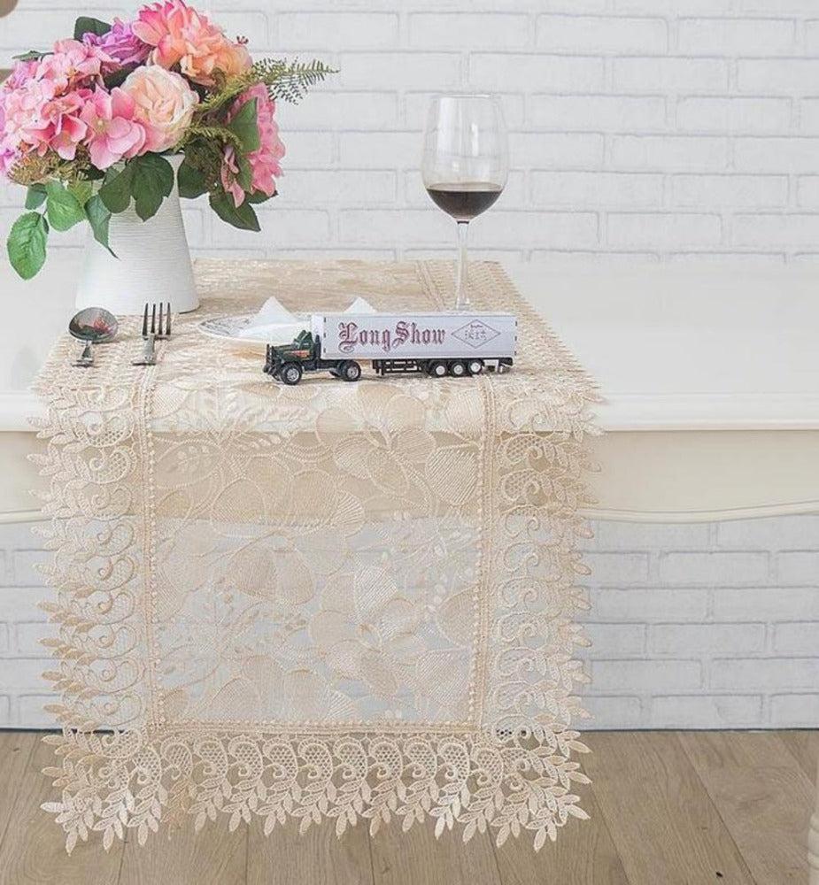 lixra Cream Colored Floral Knitted Table Runner