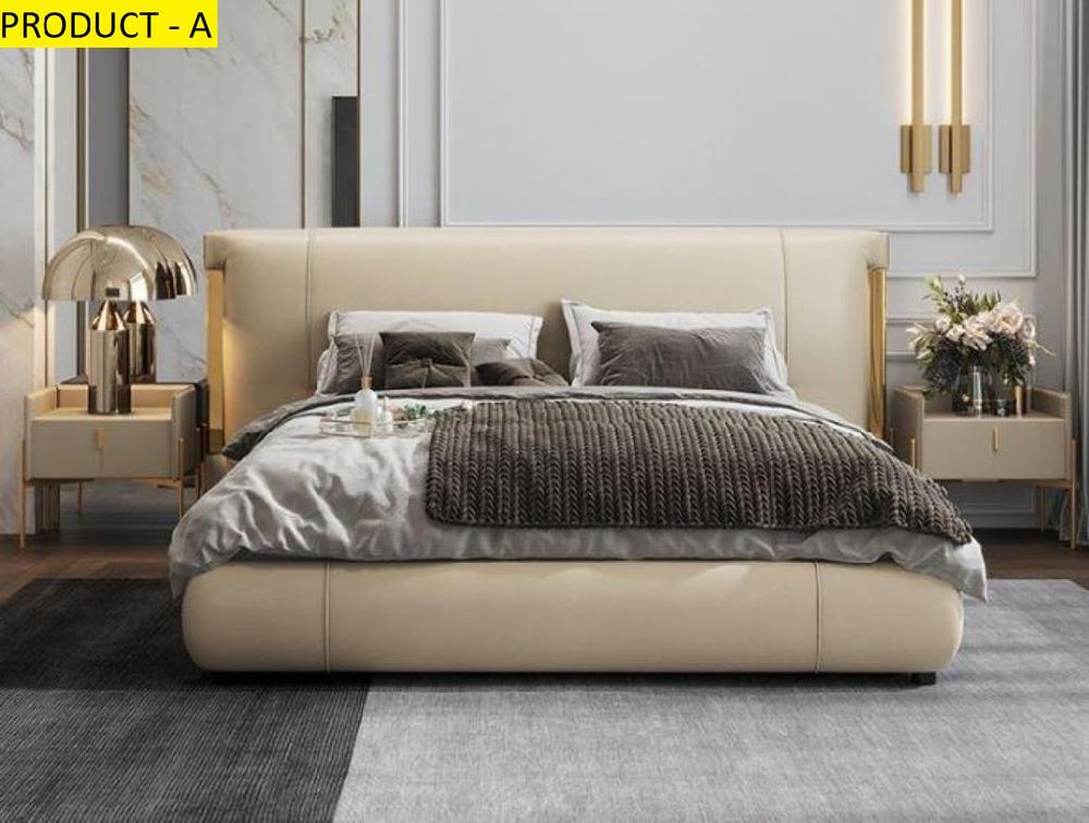Lixra Creamy White Gold Plated Leather Bed