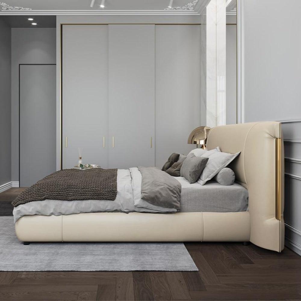 Lixra Creamy White Gold Plated Leather Bed