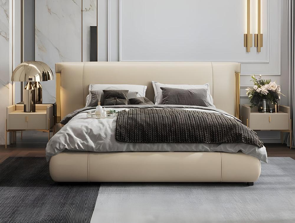 lixra Creamy White Gold Plated Leather Bed