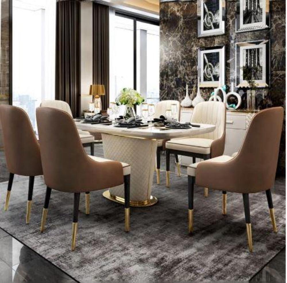 Lixra Curved Rectangular Marble Dining Table Set