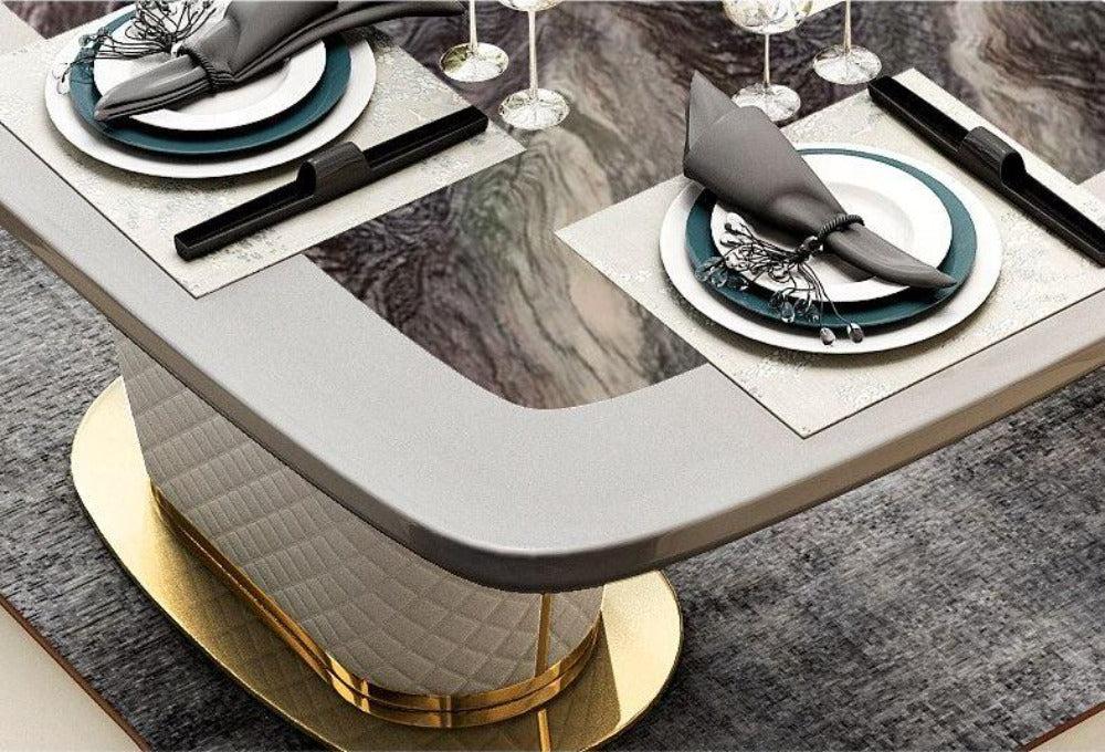 Lixra Curved Rectangular Marble Dining Table Set