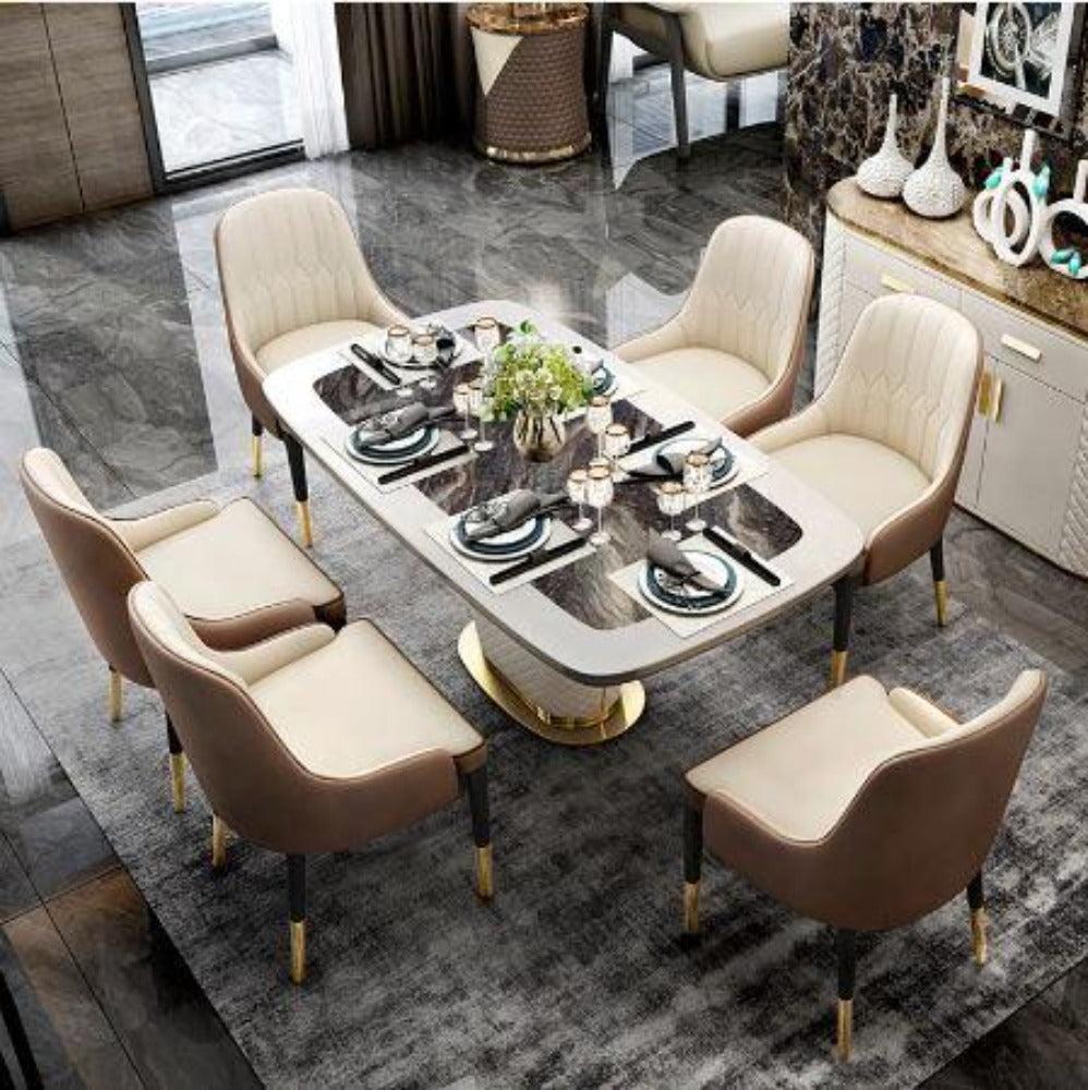 lixra Curved Rectangular Marble Dining Table Set