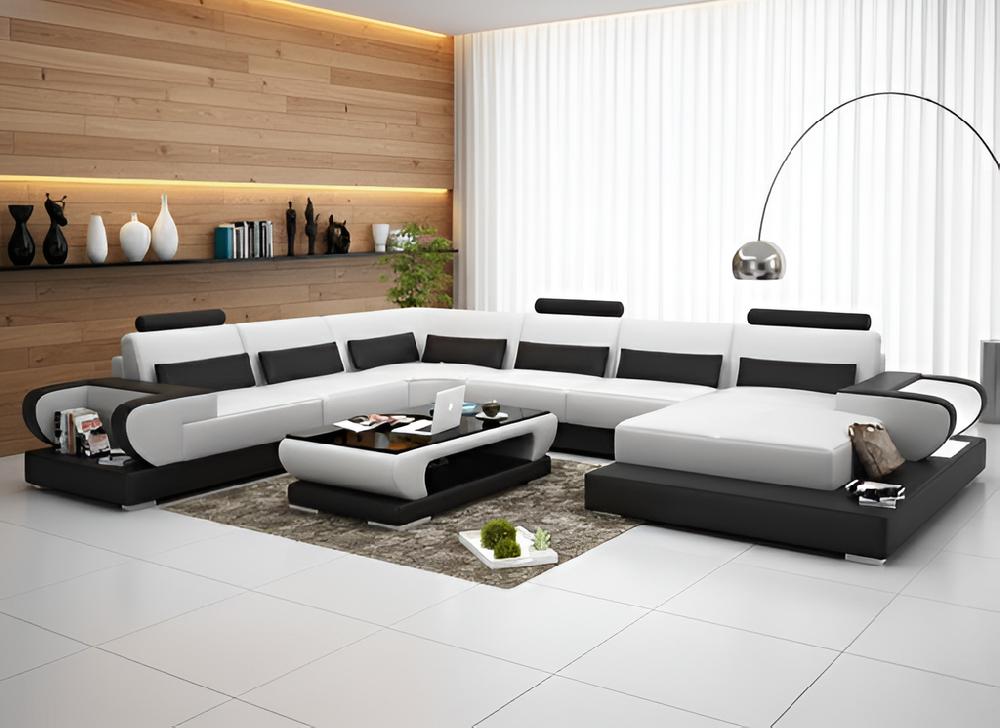 lixra Designed LED Leather Sectional Sofa Set