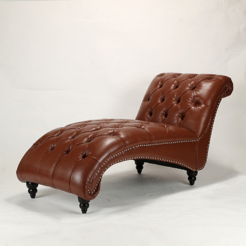 Lixra Diamond Tufted Leather Finish Chaise Lounge