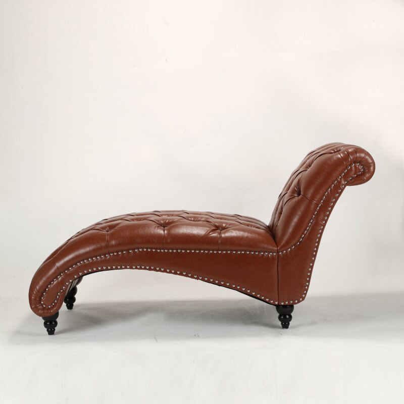 Lixra Diamond Tufted Leather Finish Chaise Lounge