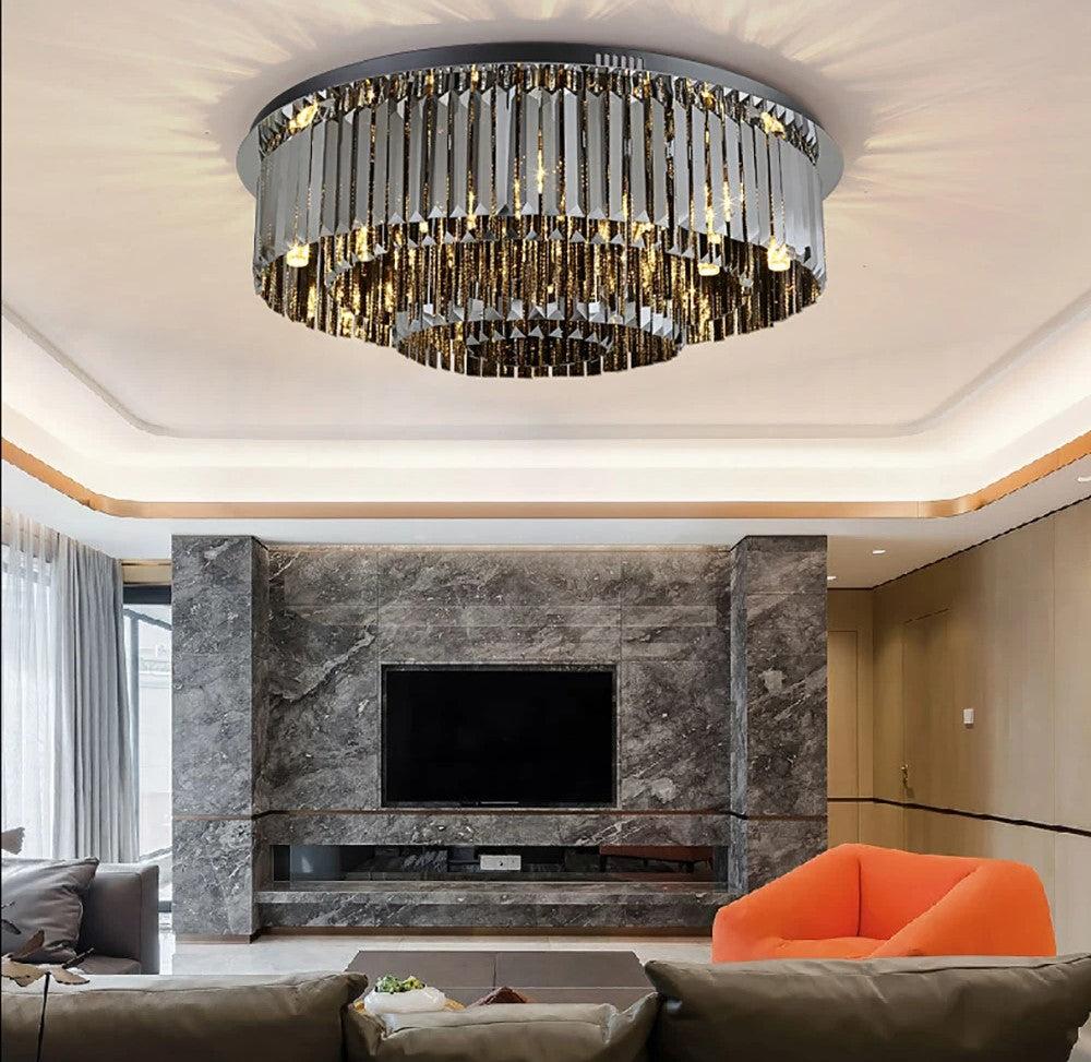 lixra Dimmable Smoke Grey Crystal Glow Flush-Mount