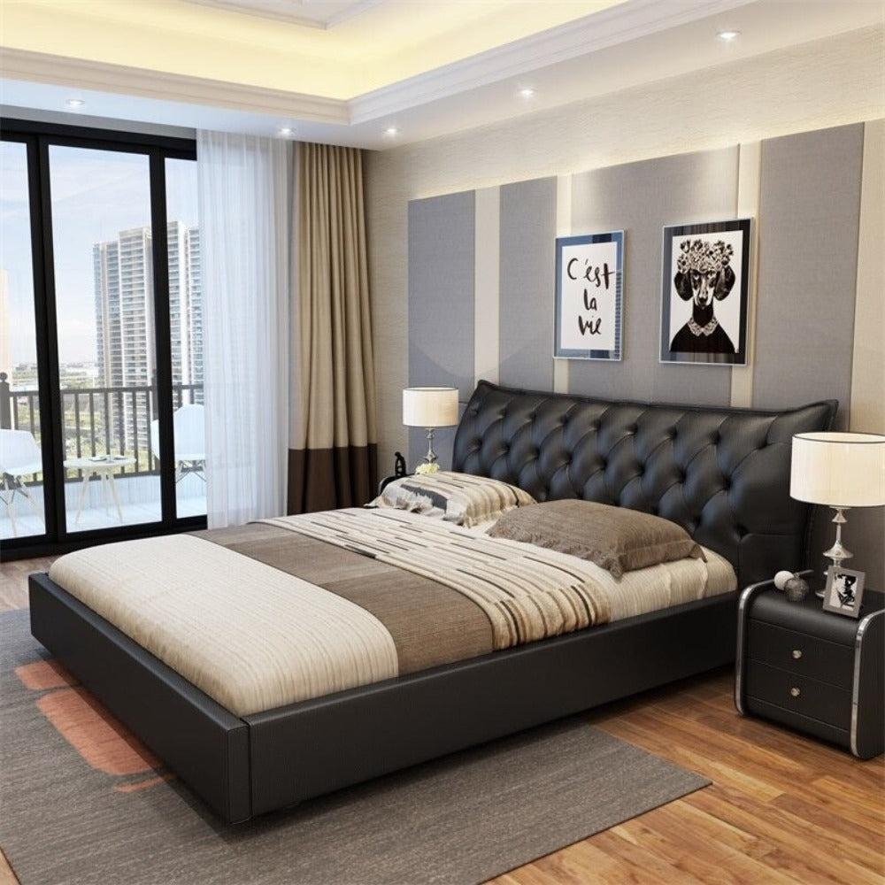 lixra Elegant Button Tufted Design Leather Bed