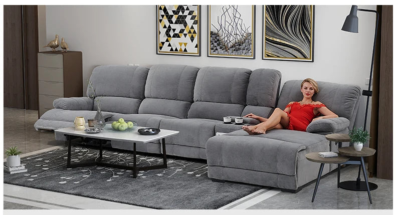 lixra Elegant Fabric Recliner Sectional Sofa