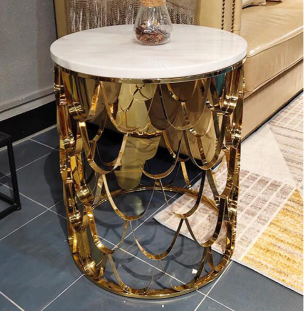 Lixra Elegant Gold Base Marble Side Table