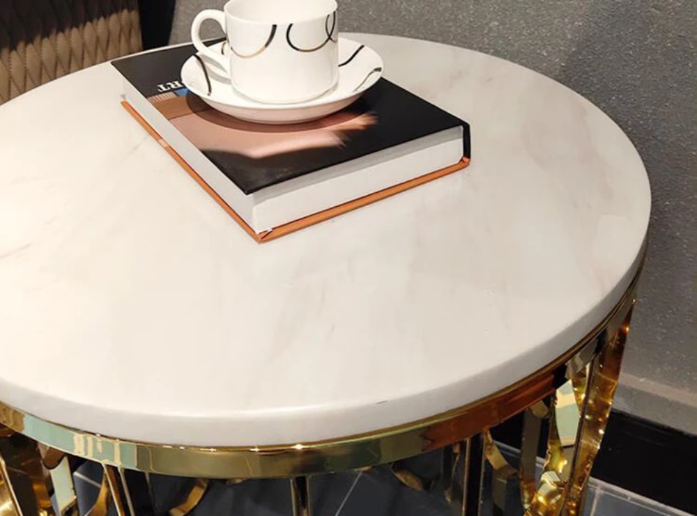 Lixra Elegant Gold Base Marble Side Table