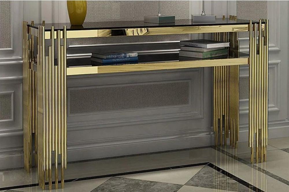 Lixra Elegant Golden Accent Table With Storage