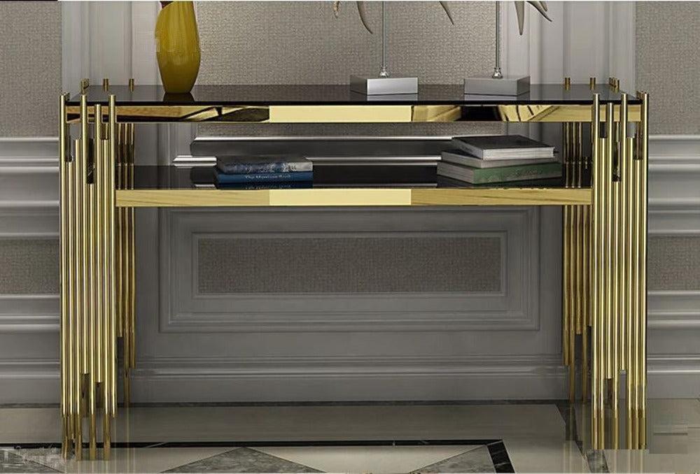 Lixra Elegant Golden Accent Table With Storage