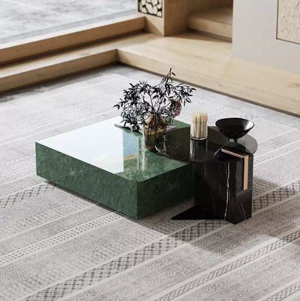 lixra Elegant Green Marble Coffee Table