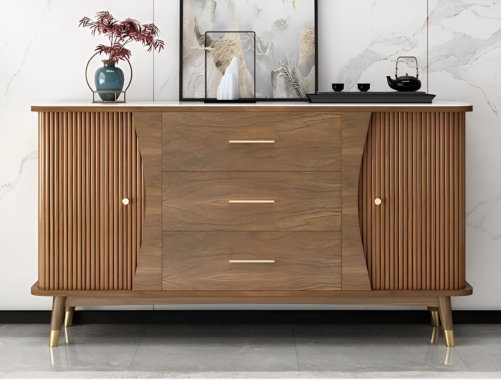 Lixra Elegant Marble Top Buffet With Roll Doors