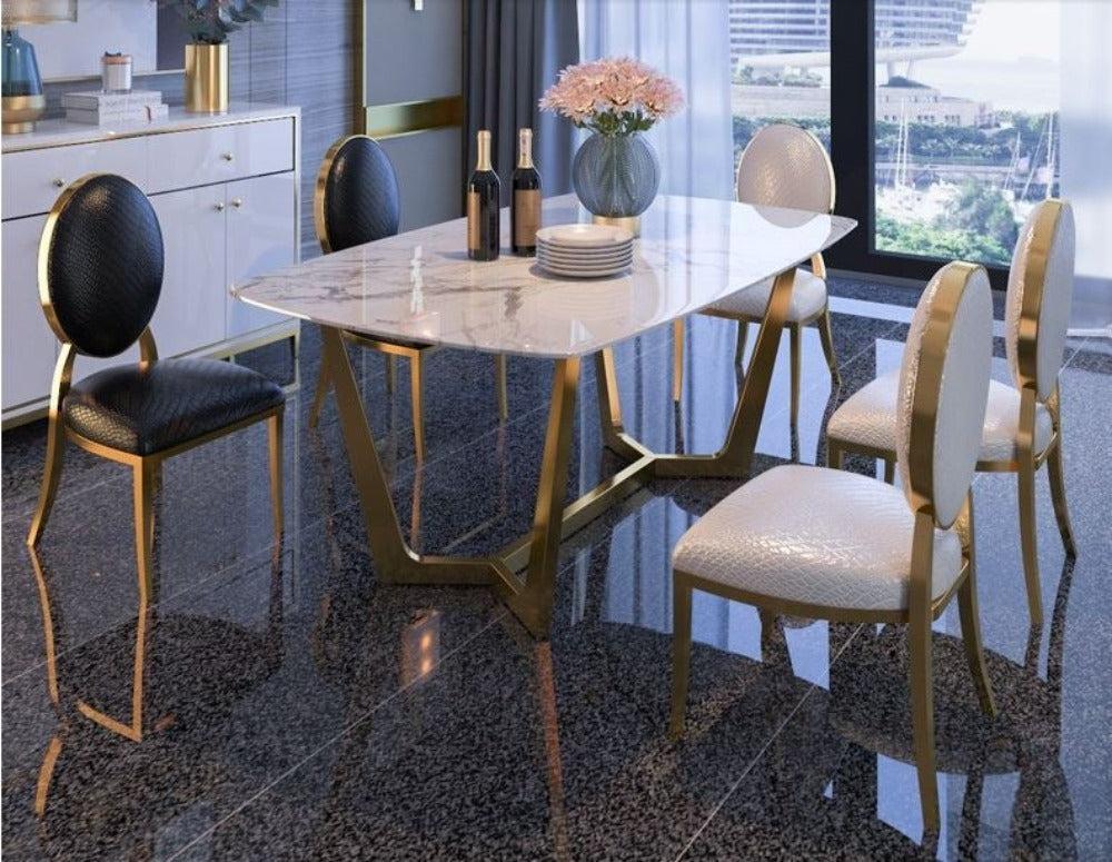 Lixra Elegant Rectangular Marble Dining Table-Set
