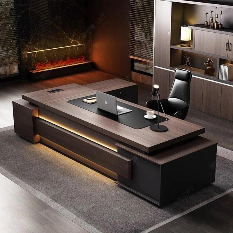 Lixra Elegant Solid Wooden Computer Desk With LED