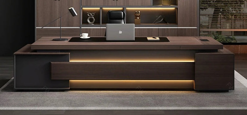 Lixra Elegant Solid Wooden Computer Desk With LED