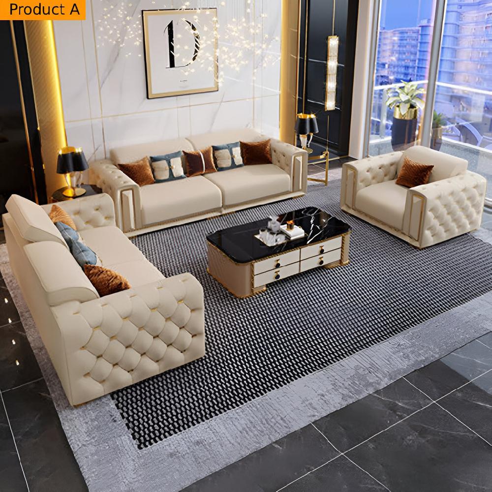 Lixra Elegant Tufted Leather Sofa Set