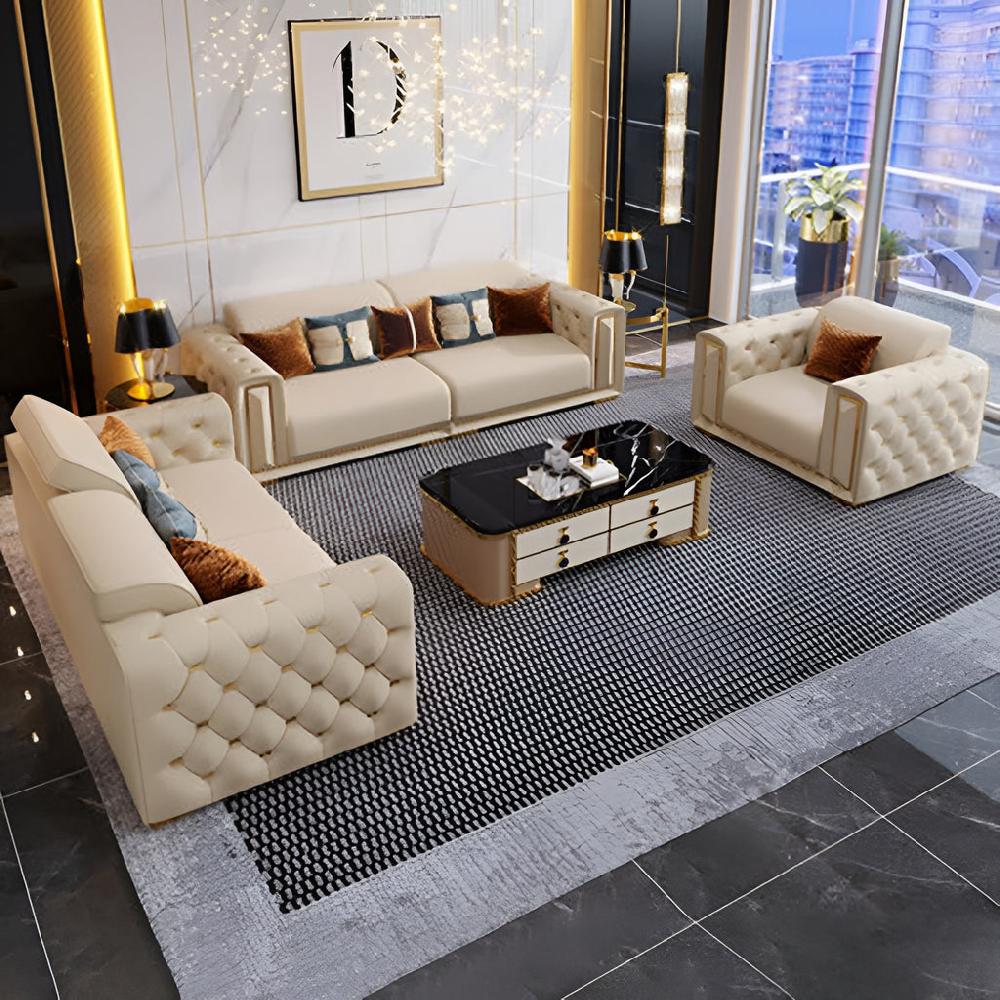 lixra Elegant Tufted Leather Sofa Set