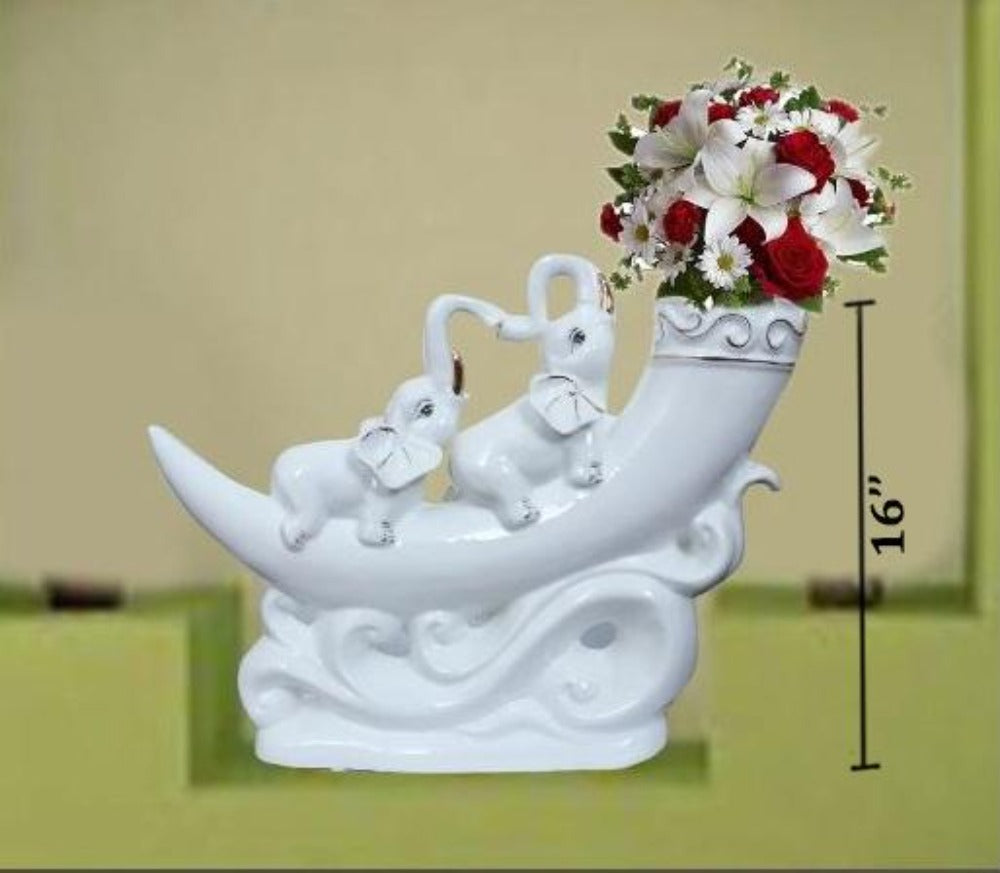 Lixra Elephant Designed Ceramic Finish Flower Vase