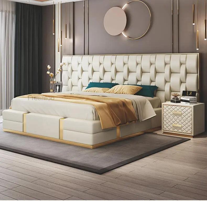 lixra Elevated Luxury High-Headboard Leather Bed