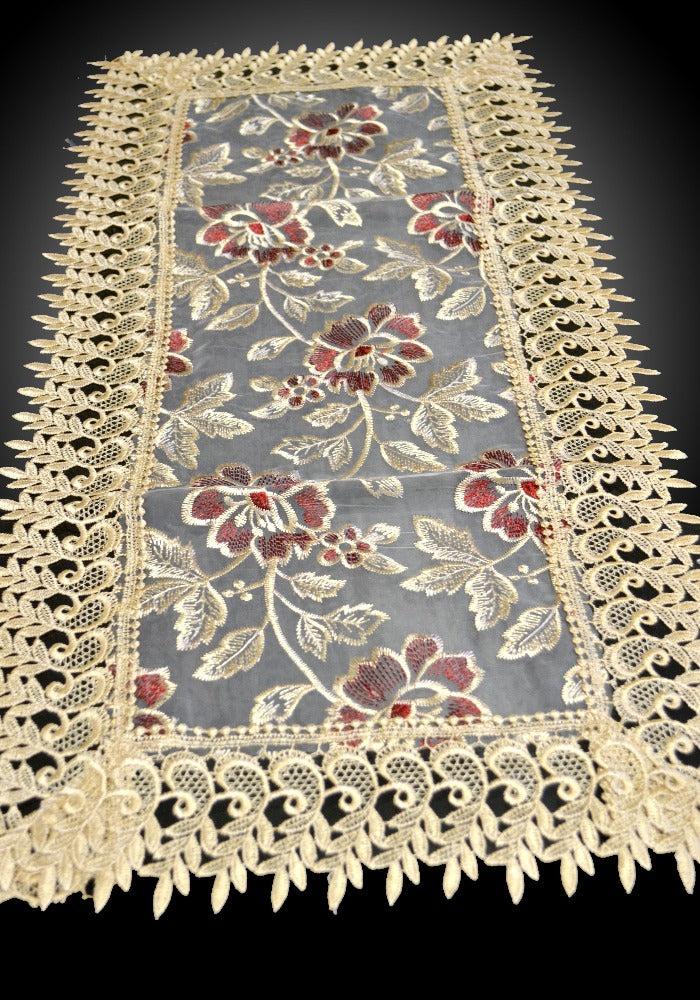 Lixra Embroidered Floral Design Beige Table Runner