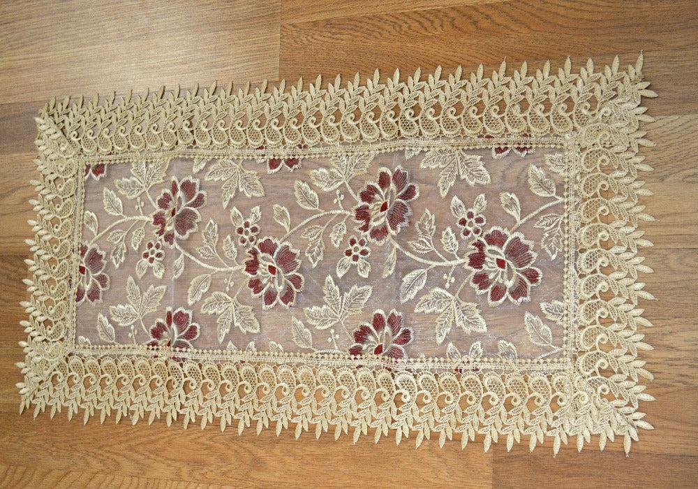 Lixra Embroidered Floral Design Beige Table Runner