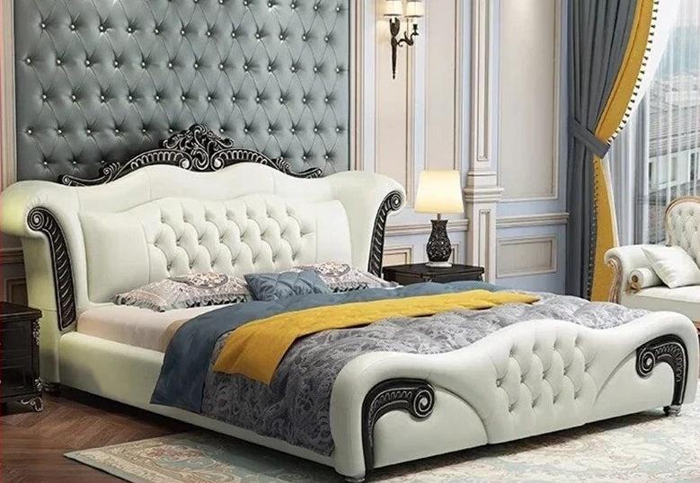 Lixra European Button Tufted Leather Bed