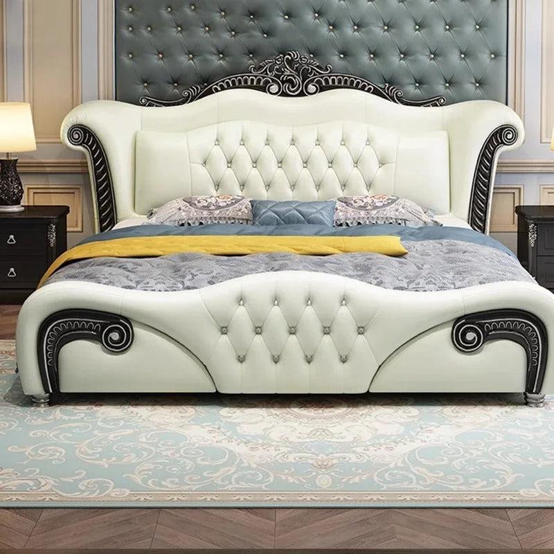 lixra European Button Tufted Leather Bed