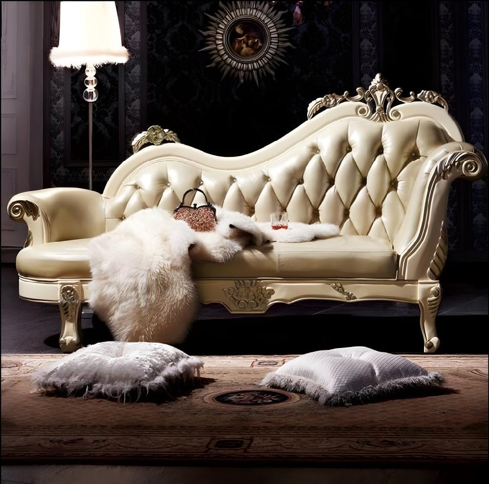 Lixra European Leather Chaise Lounge Sofa