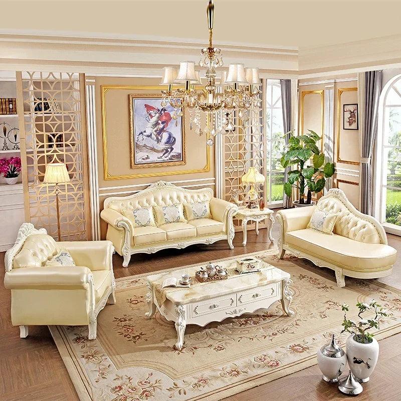 Lixra European Liville Wooden Leather Sofa Set