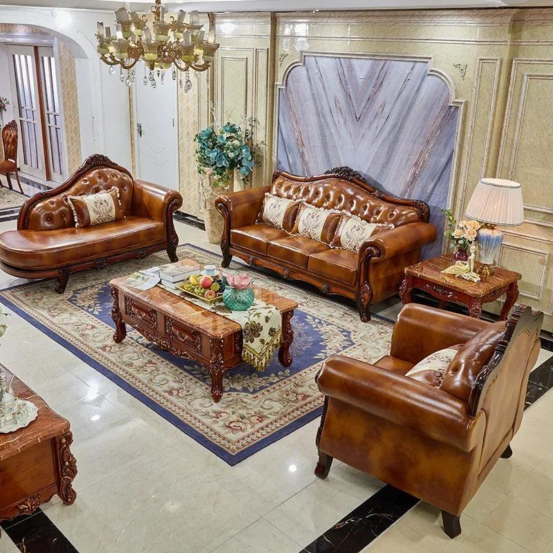 lixra European Liville Wooden Leather Sofa Set