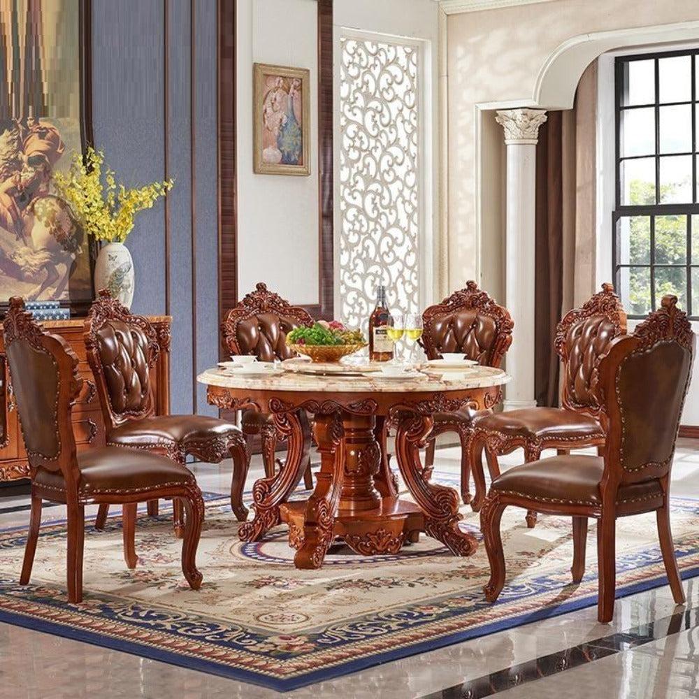 lixra European Marble Circular Dining Table Set