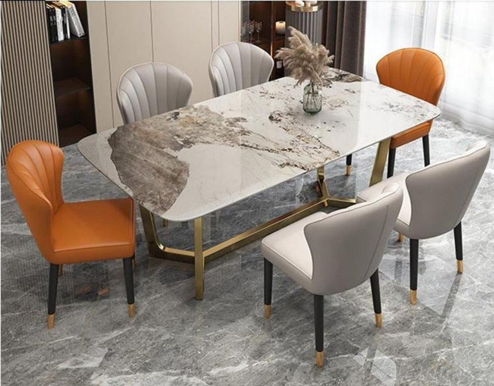 lixra European Style Marble-Top Dining Table Set