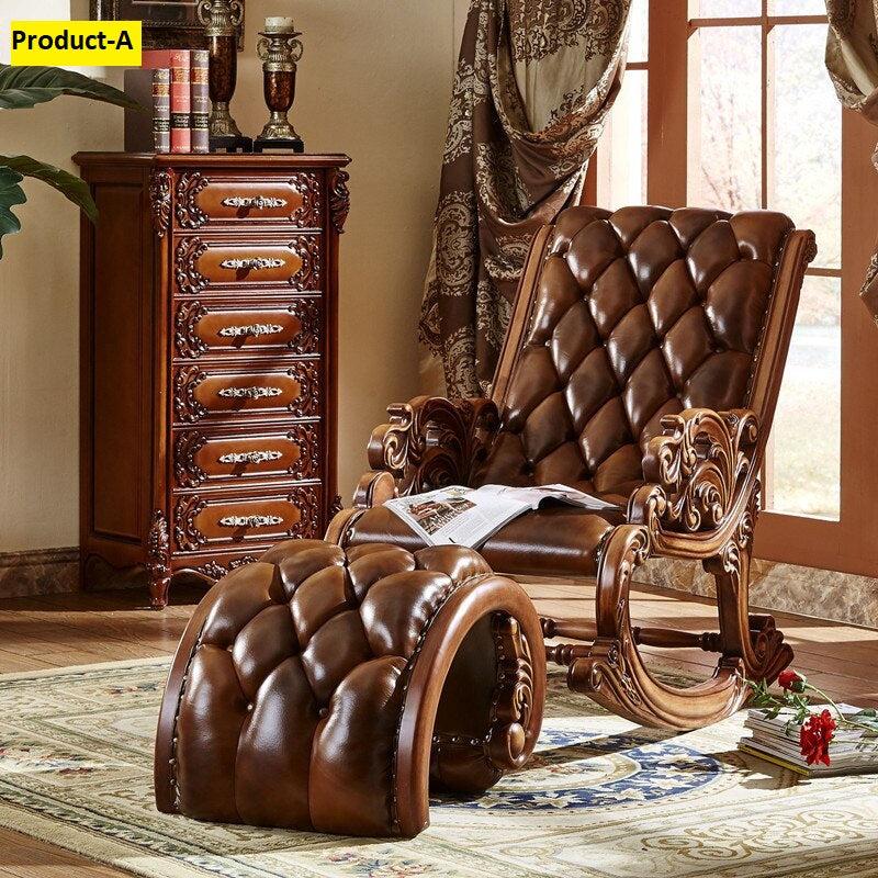 Lixra European Wooden Accent Chair With Foot Stool