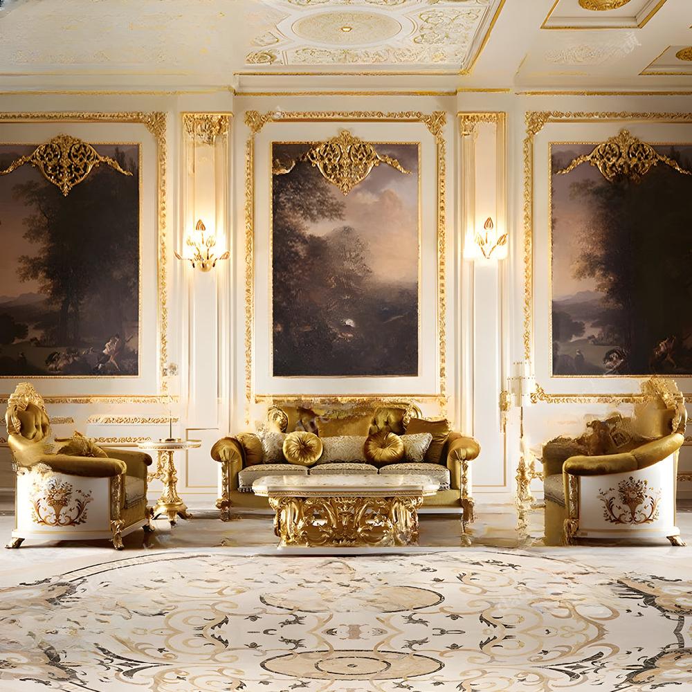 Lixra European Wooden Handcrafted Fabric Sofa Set