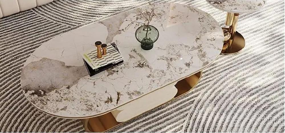 lixra Exquisite Marble Top Oval Coffee Table